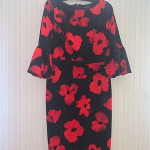 I am selling a beautiful cocktail MAGGY LONDON dress. black and red flowers